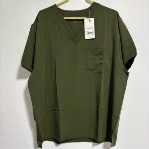 Mandala 2XL (1*) Olive Green Women's Scrub Top Shirt Short Sleeve V Neck Uniform